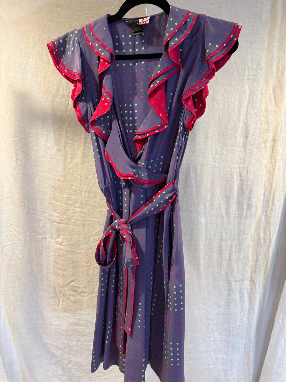 Marc by Marc Jacobs Purple Polka Dot Silk Wrap Dress with Pink Trim size 8 - Picture 4 of 8